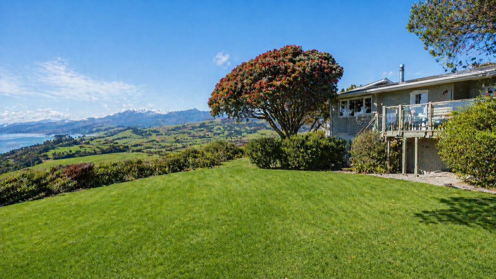 New Zealand lawn with hills in background