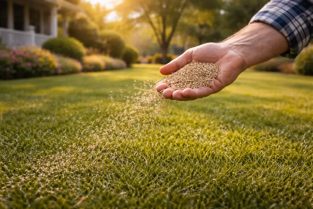 Overseeding a lawn with grass seed